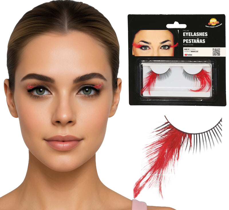 RED FEATHER EYELASHES