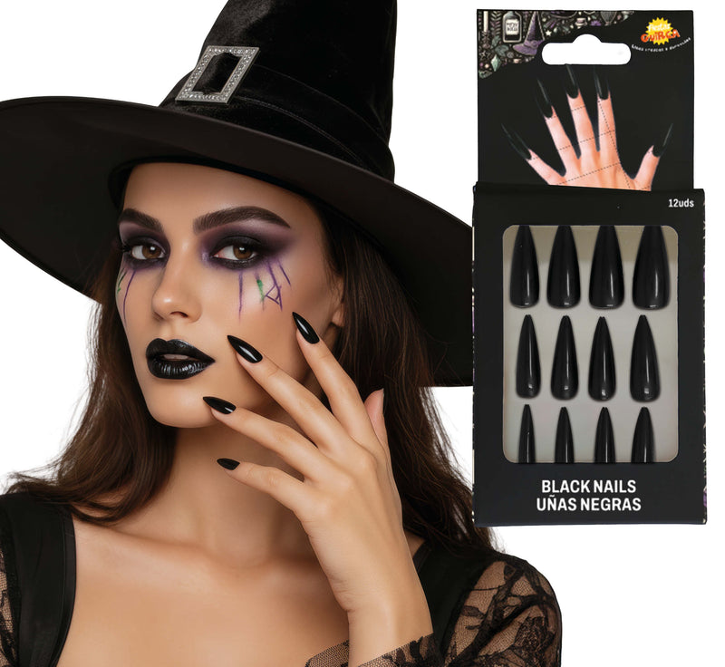 12 BLACK NAILS WITH ADHESIVE