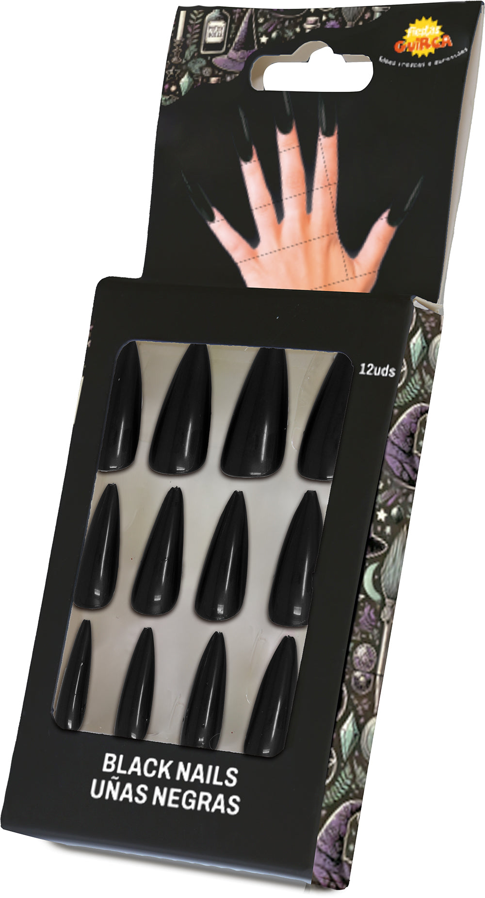 12 BLACK NAILS WITH ADHESIVE