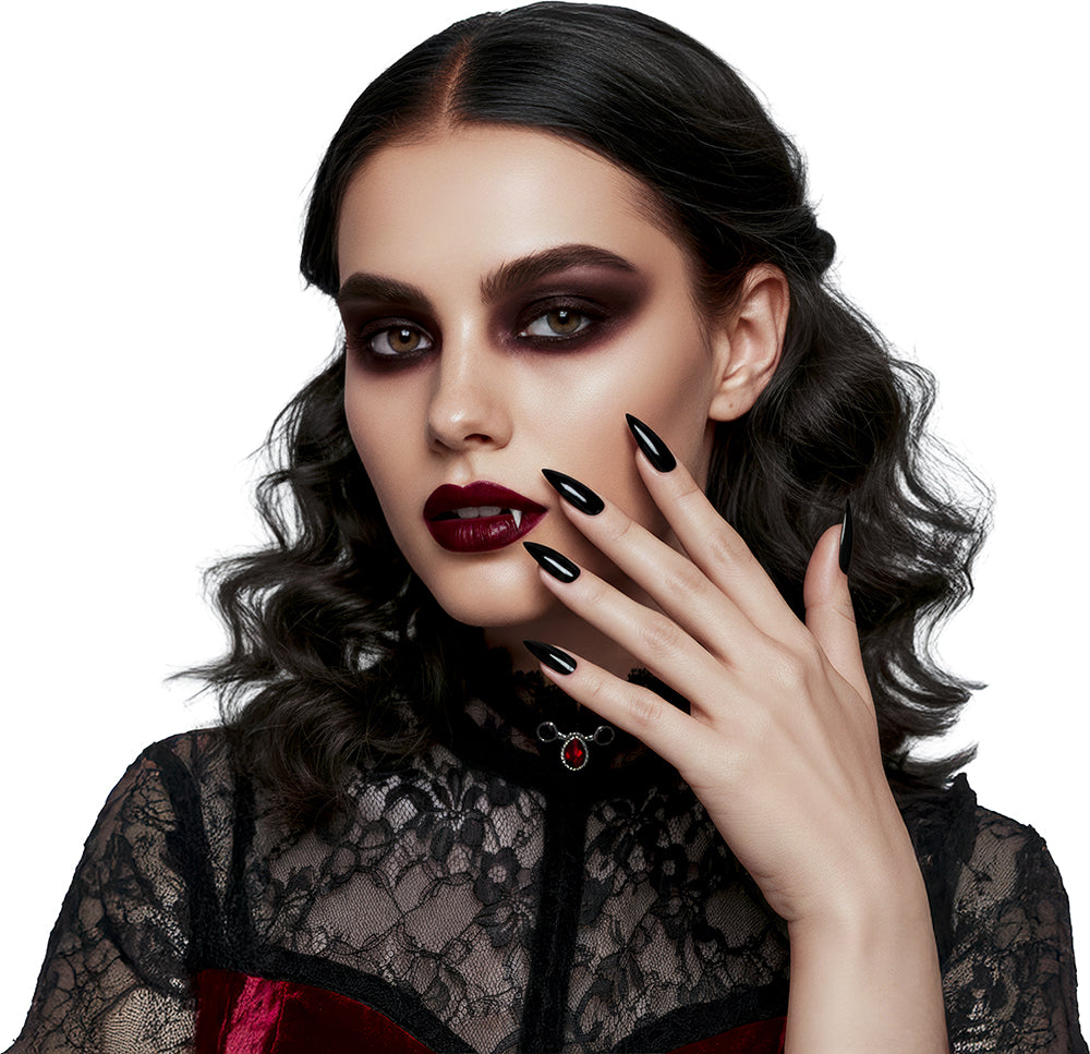 12 BLACK NAILS WITH ADHESIVE