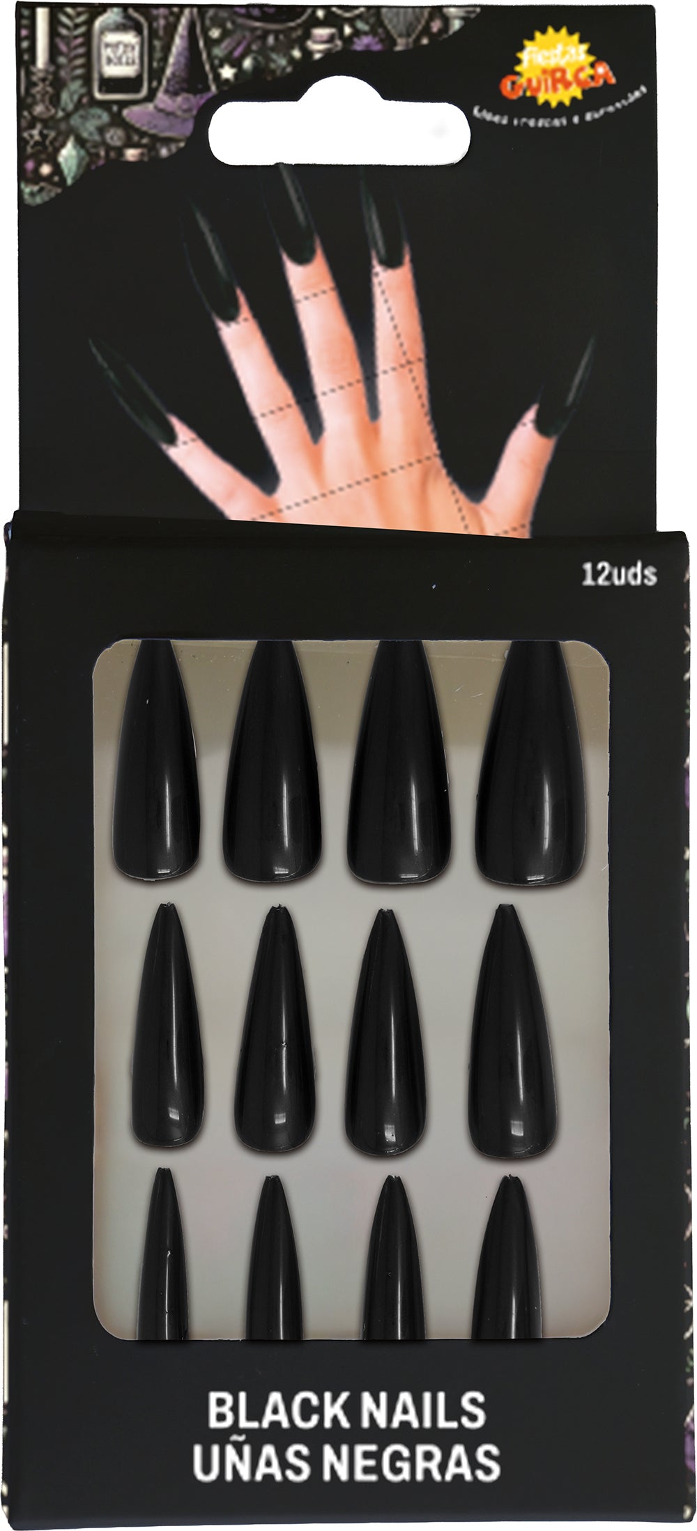 12 BLACK NAILS WITH ADHESIVE