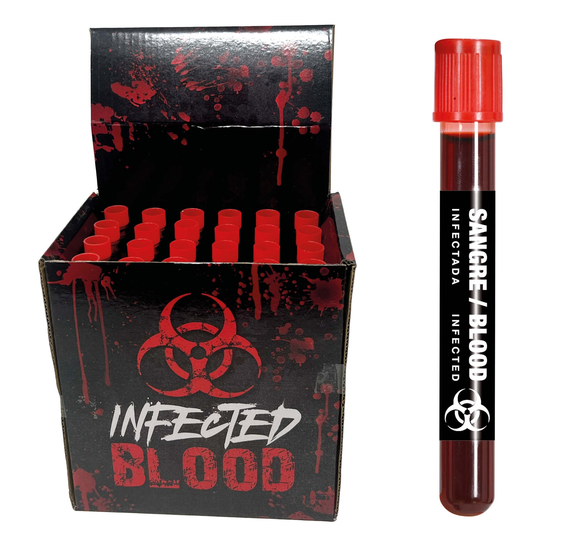 BOX OF 24 DECORATIVE BLOOD TUBES OF 15 ML.