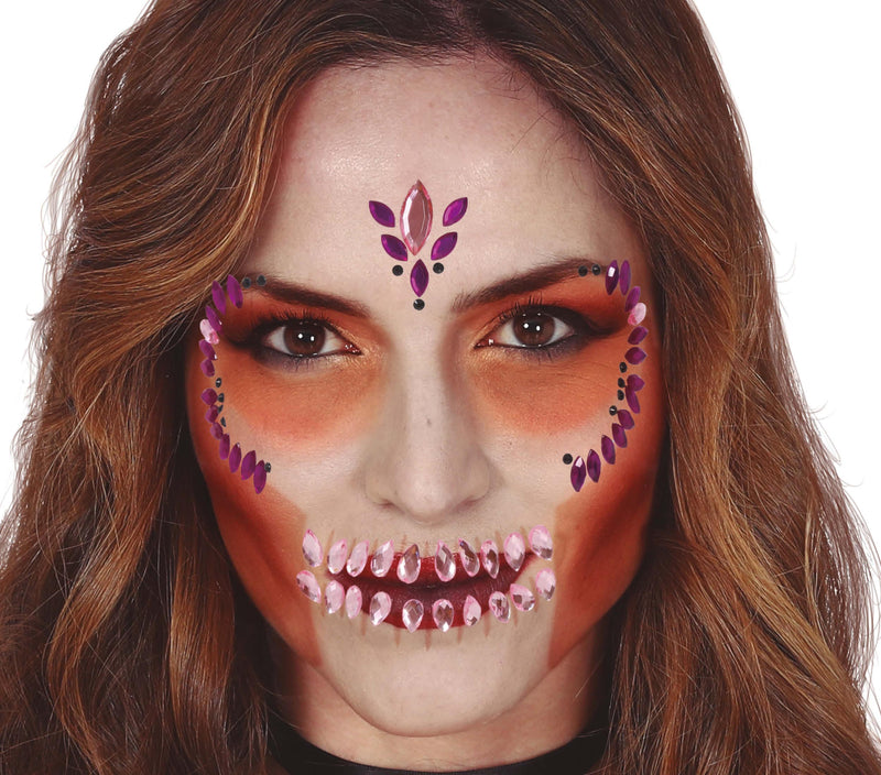 LILAC SKULL FACE GEMS ADHESIVE, 13X15 CM