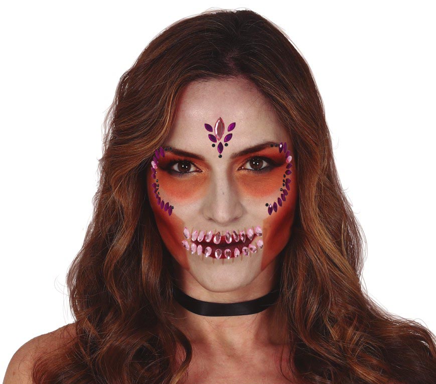LILAC SKULL FACE GEMS ADHESIVE, 13X15 CM