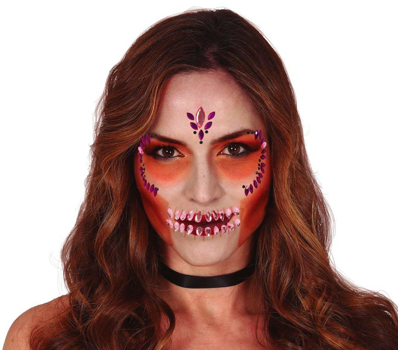 LILAC SKULL FACE GEMS ADHESIVE, 13X15 CM