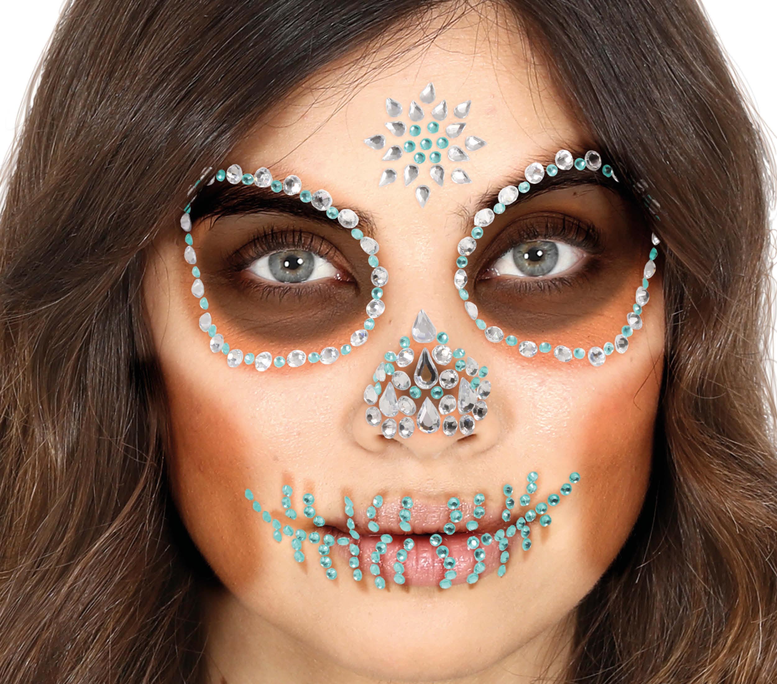 GREEN SKULL FACE GEMS ADHESIVE, 13X15 CM