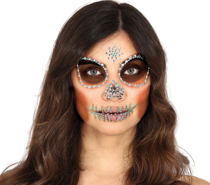 GREEN SKULL FACE GEMS ADHESIVE, 13X15 CM