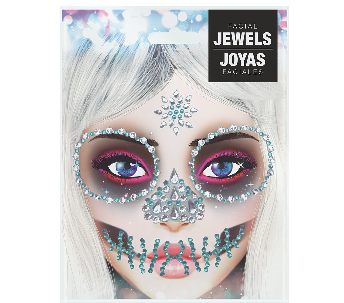 GREEN SKULL FACE GEMS ADHESIVE, 13X15 CM