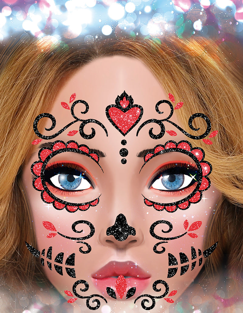 DAY OF THE DEAD FACE GLITTER, 13x15 CM