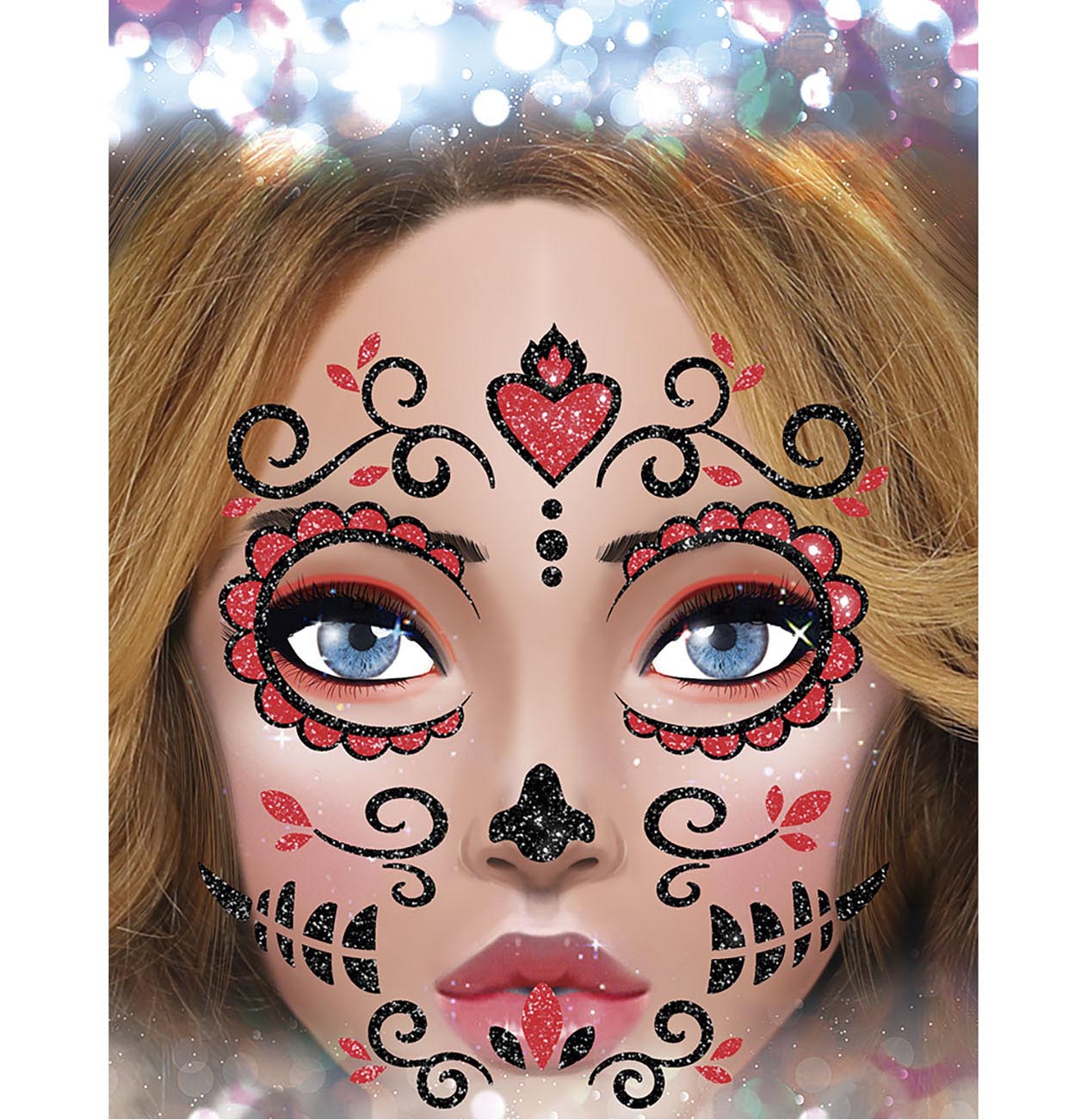 DAY OF THE DEAD FACE GLITTER, 13x15 CM
