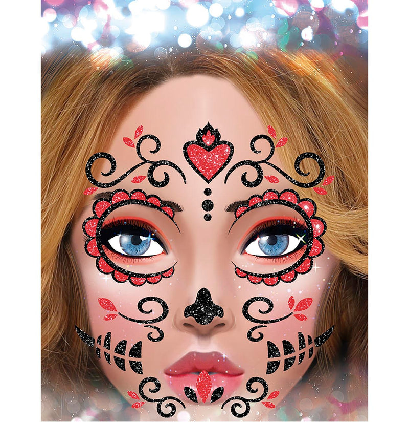 DAY OF THE DEAD FACE GLITTER, 13x15 CM