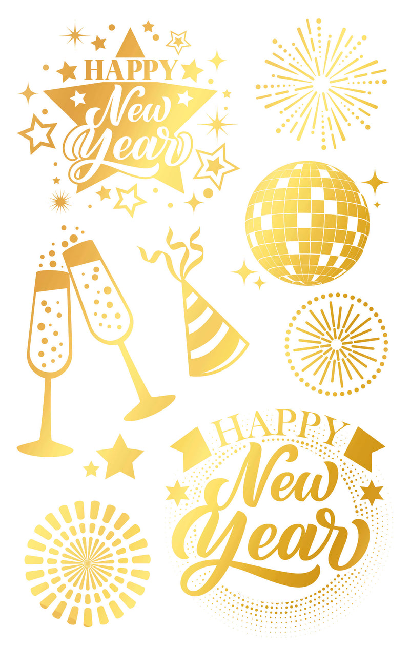 HAPPY NEW YEAR GOLD TATTOO SHEET