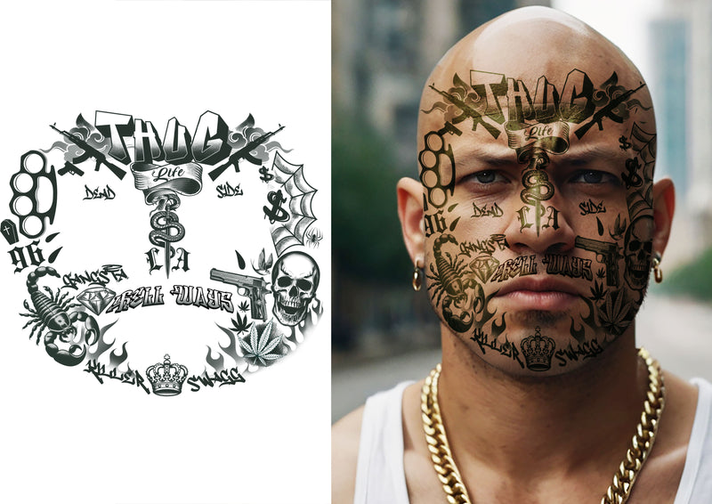THUG LIFE FACE TATTOO 22X20 CM