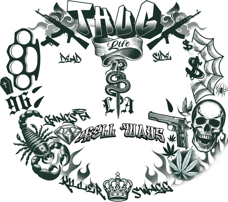 THUG LIFE FACE TATTOO 22X20 CM