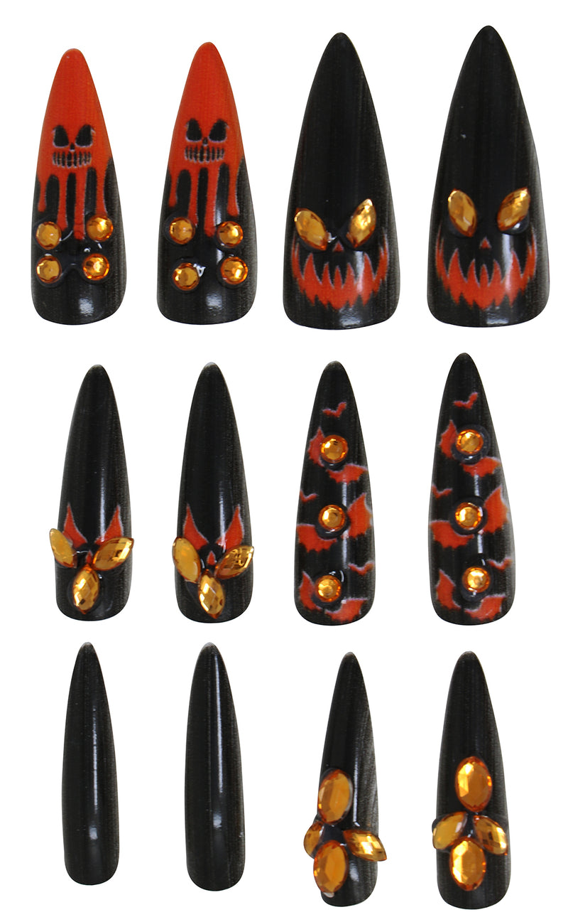 12 PUMPKIN NAILS WITH GLUE AND JEWELS