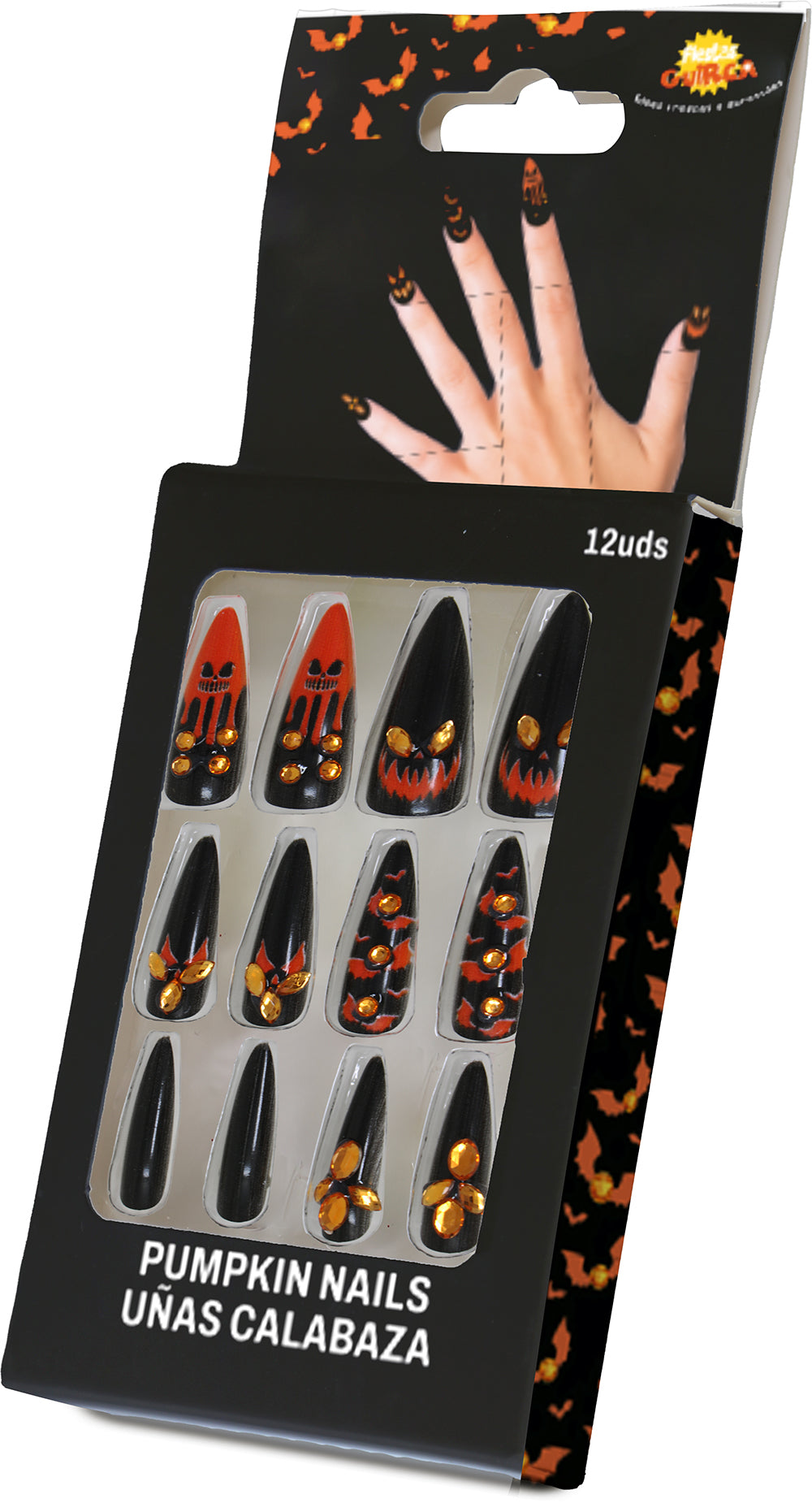 12 PUMPKIN NAILS WITH GLUE AND JEWELS