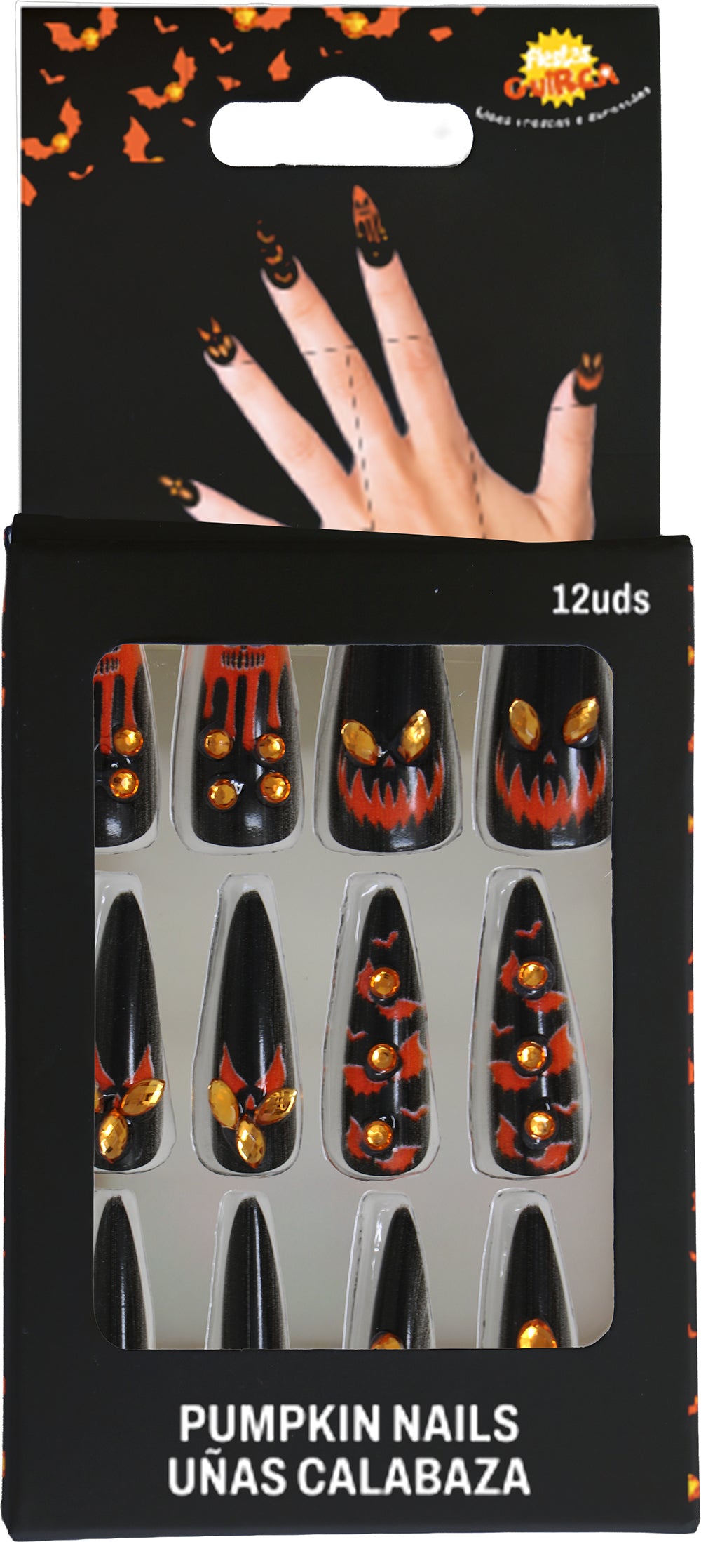 12 PUMPKIN NAILS WITH GLUE AND JEWELS