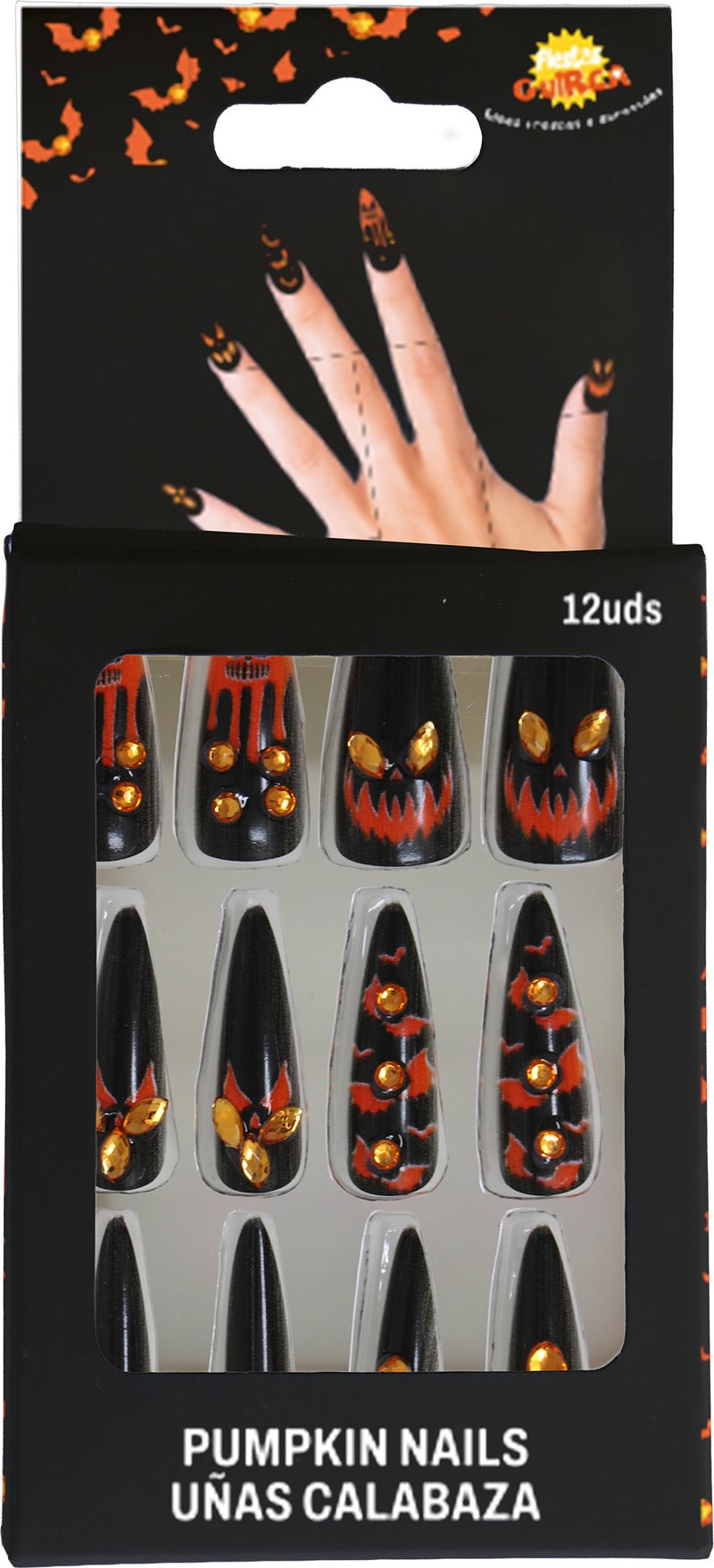 12 PUMPKIN NAILS WITH GLUE AND JEWELS