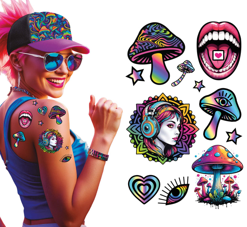 PSYCHEDELIC MUSHROOM TATTOO SHEET 14X30 CM