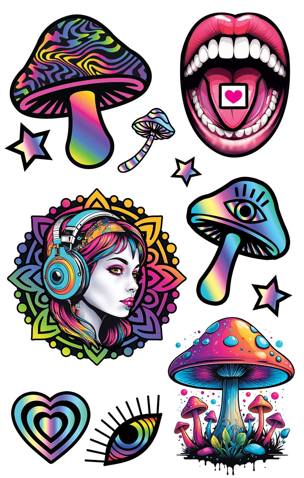 PSYCHEDELIC MUSHROOM TATTOO SHEET 14X30 CM