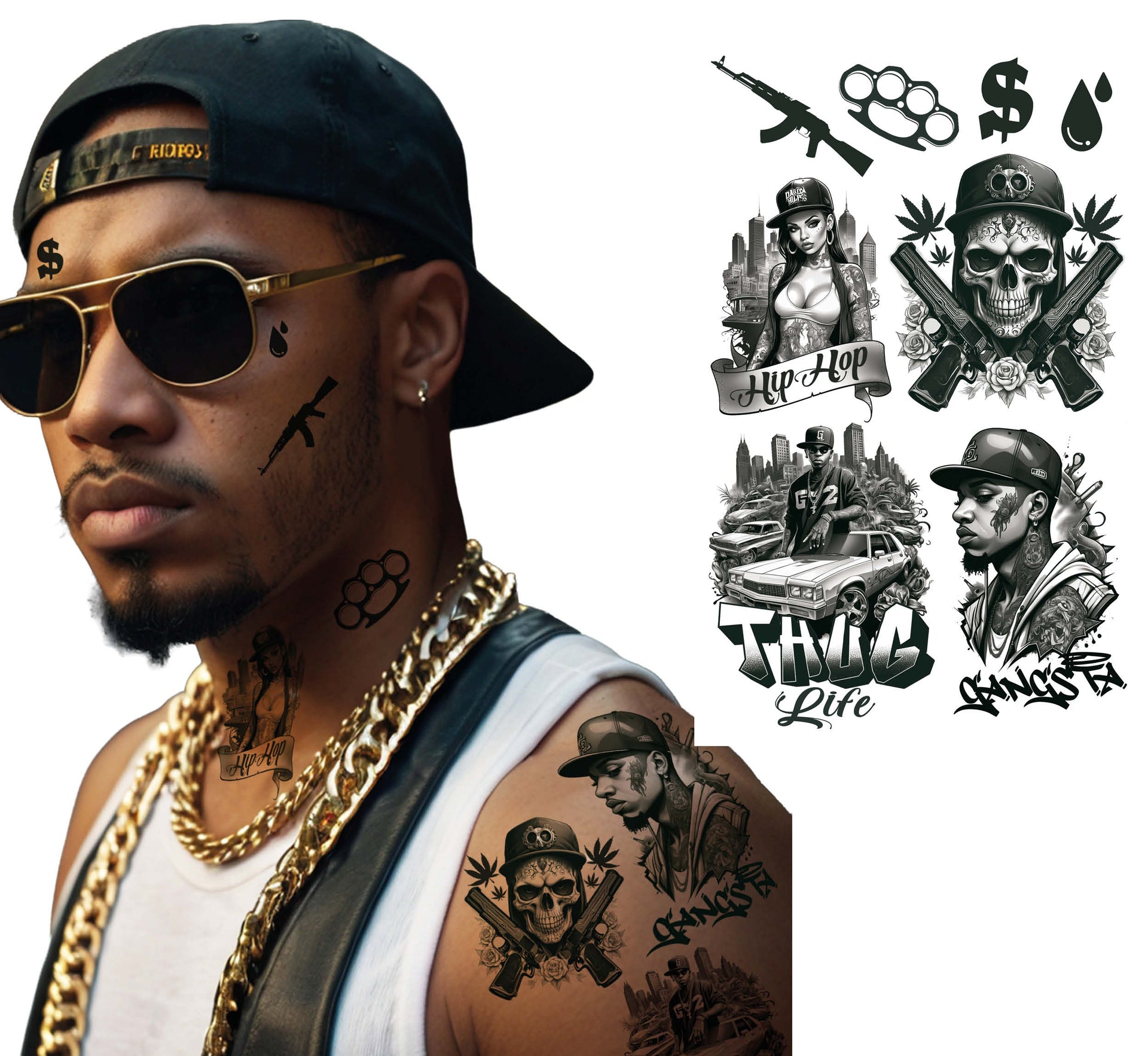 THUG LIFE TATTOO SHEET 14X30 CM