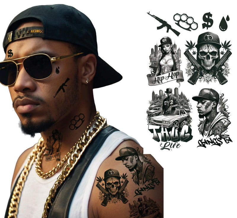 THUG LIFE TATTOO SHEET 14X30 CM