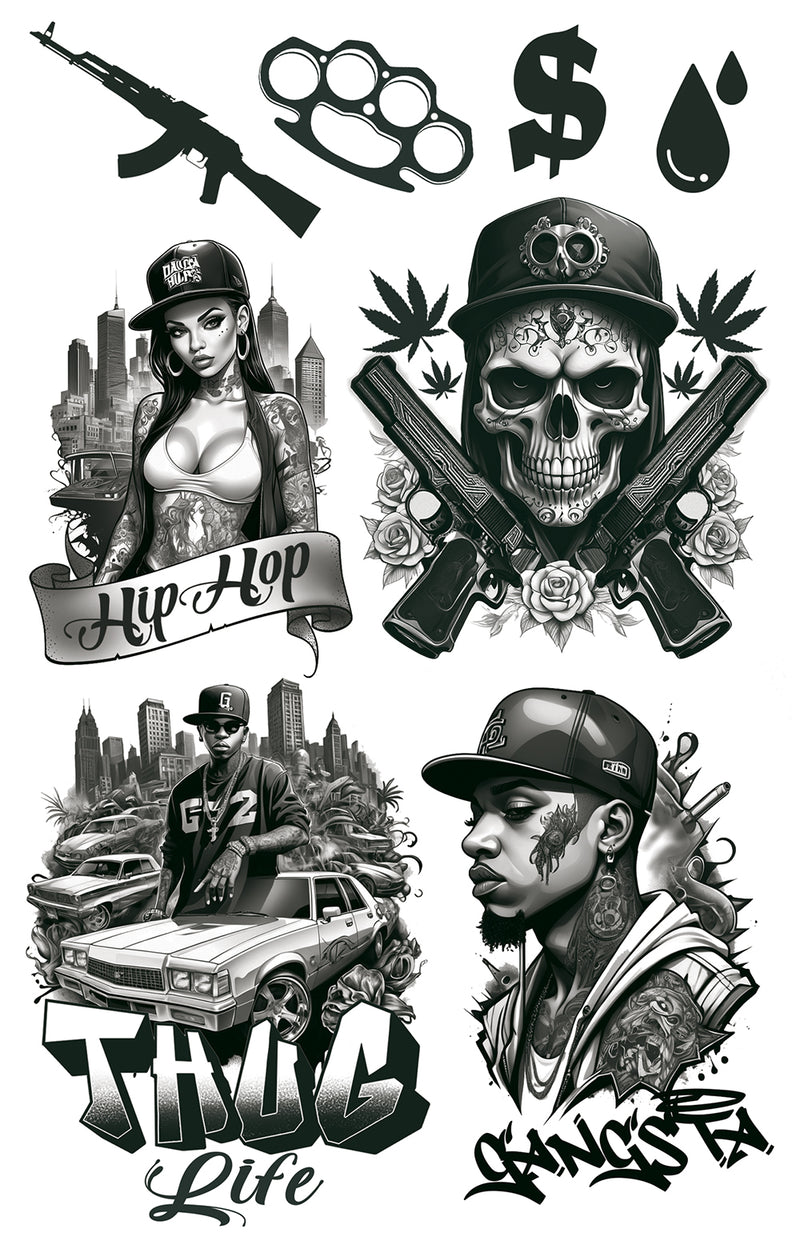 THUG LIFE TATTOO SHEET 14X30 CM