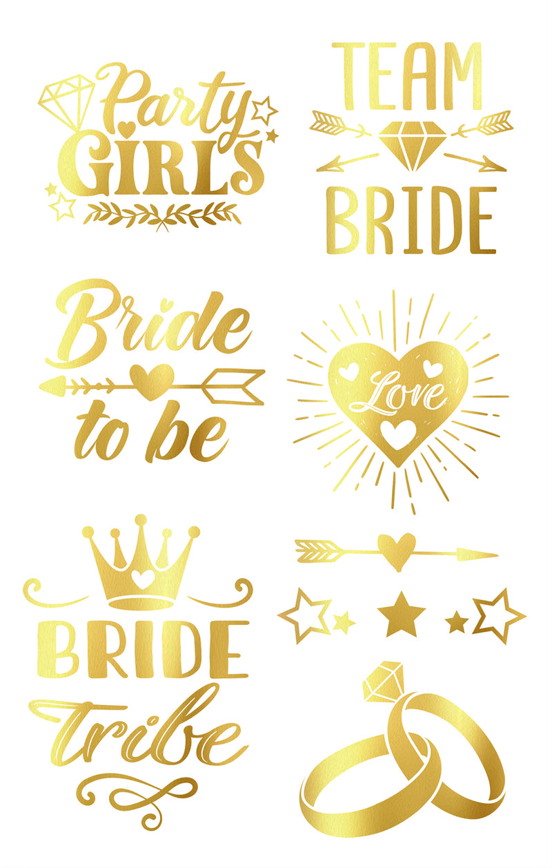 BRIDE TO BE GOLDEN TATTOO SHEET 14X30 CM