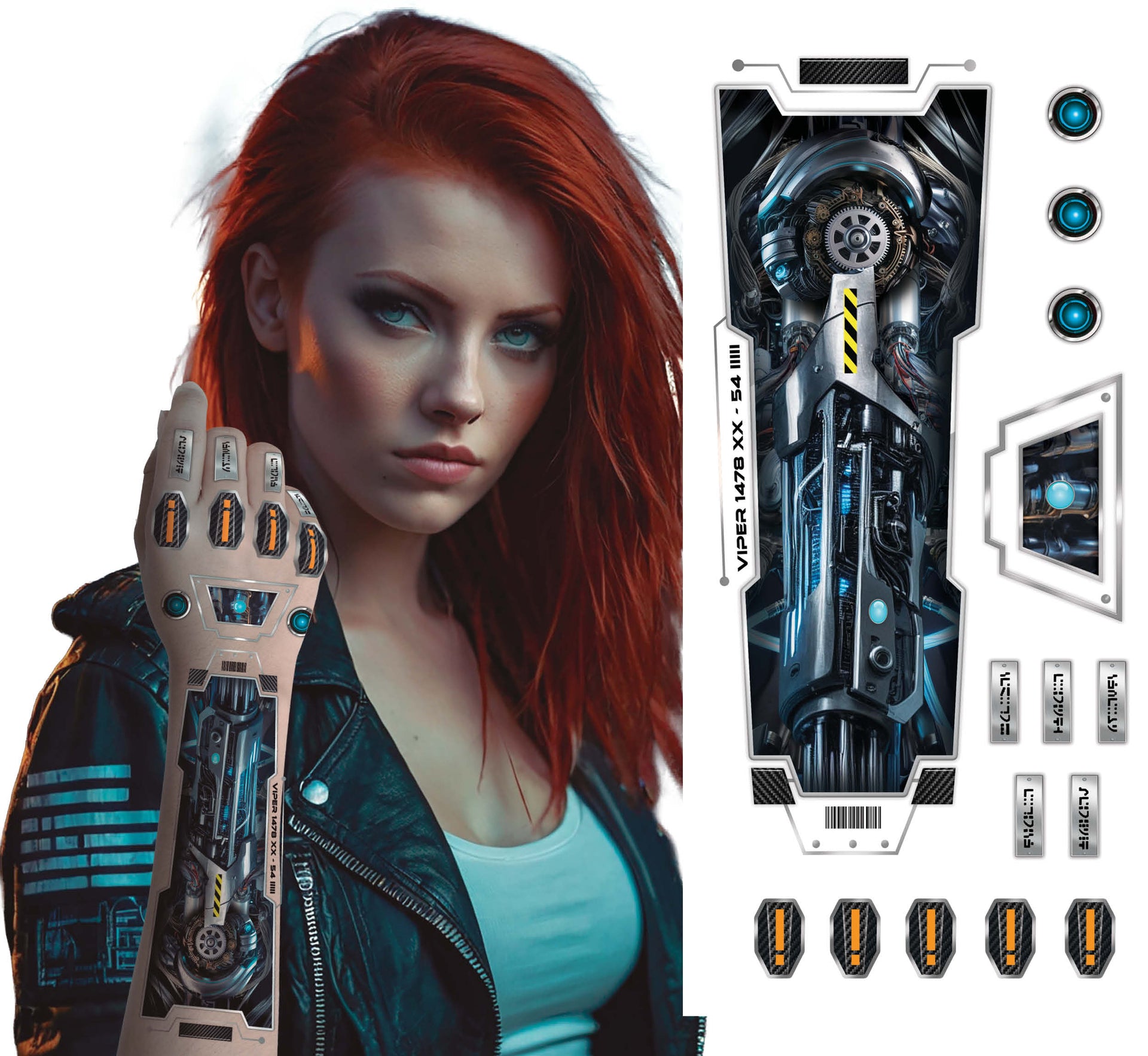 FUTURISTIC ARM TATTOO SHEET 14X30 CM