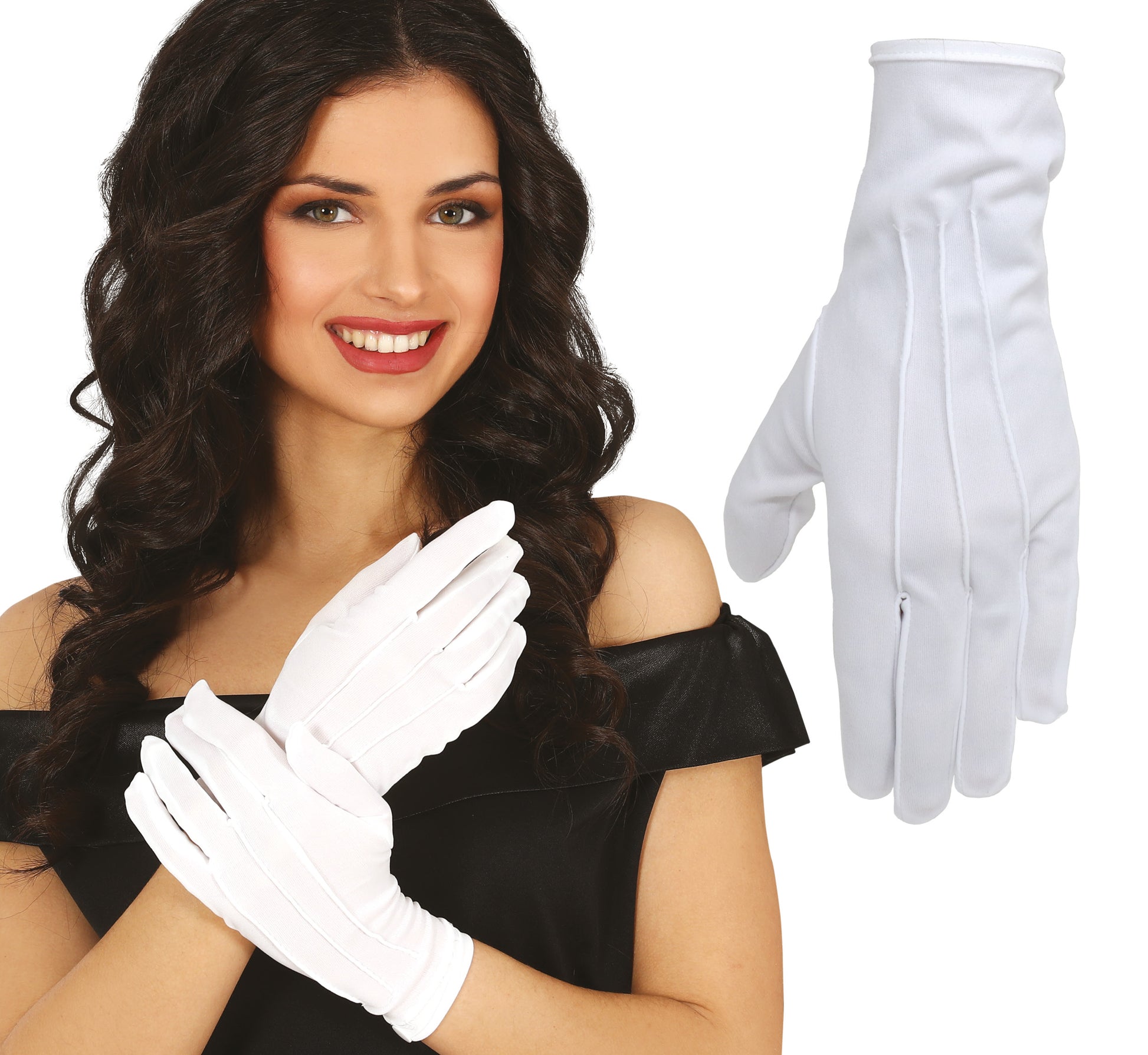 GLOVES, 24 CM., WHITE, BUTTON, ADULT, HQ