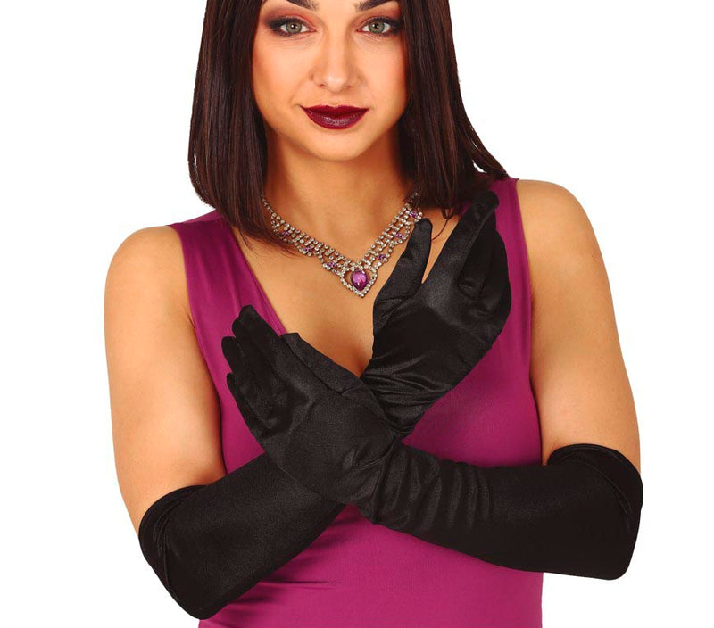 SATIN GLOVES, 51 CM, BLACK