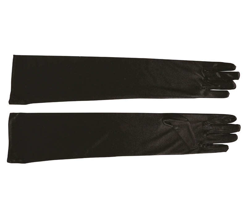 SATIN GLOVES, 51 CM, BLACK