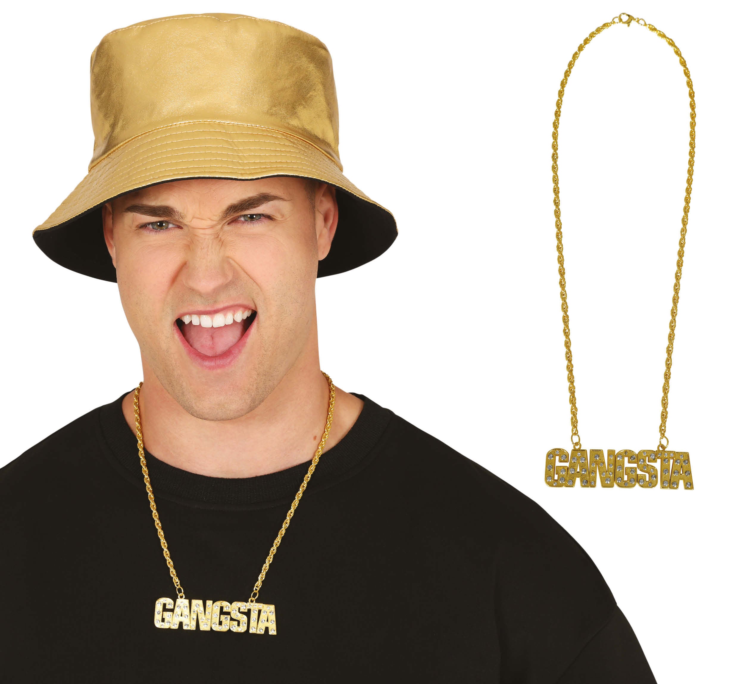 GANGSTA GOLDEN METAL NECKLACE, ADULTS