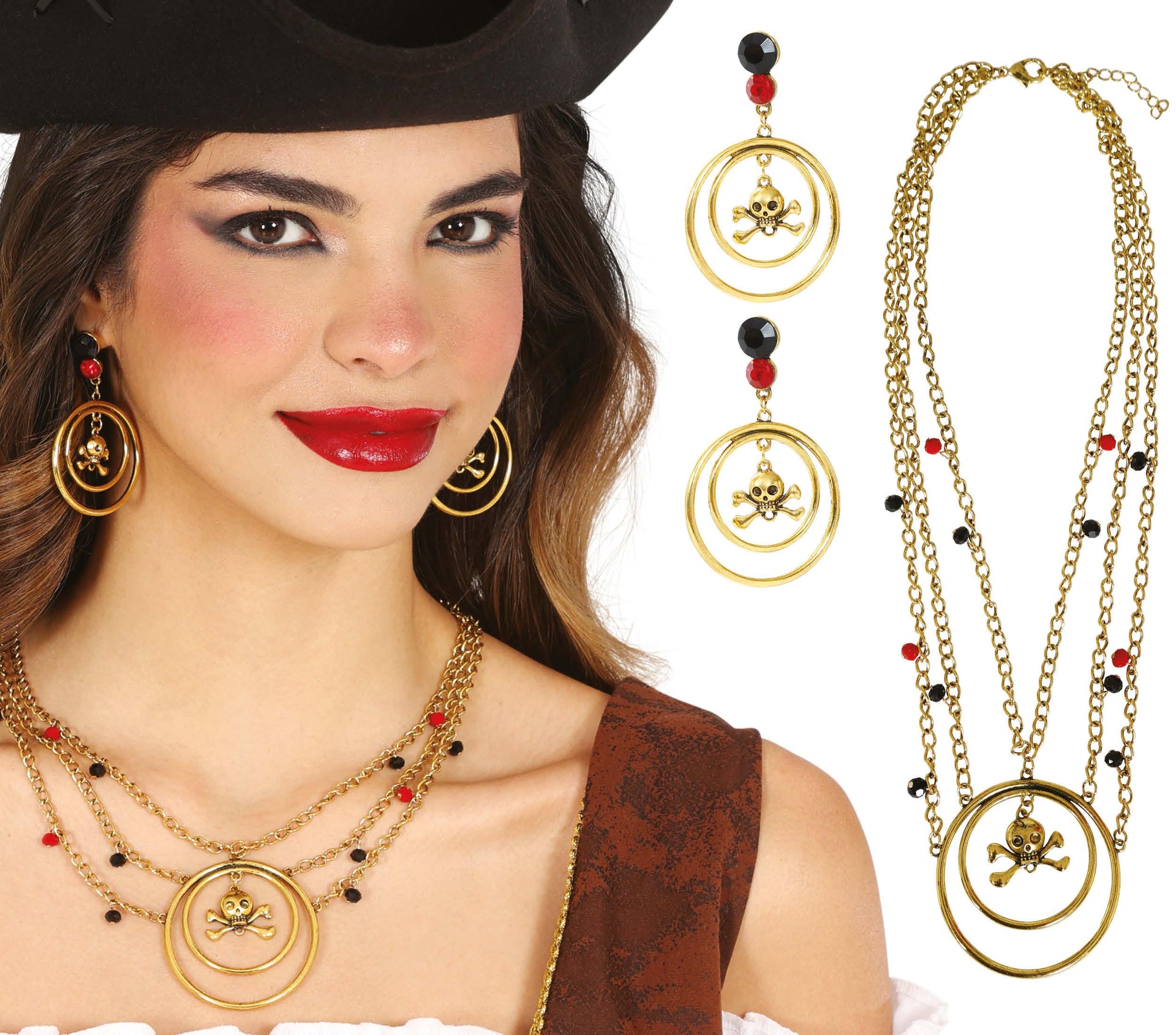 PIRATE SET NECKLACE AND EARRINGS, METAL