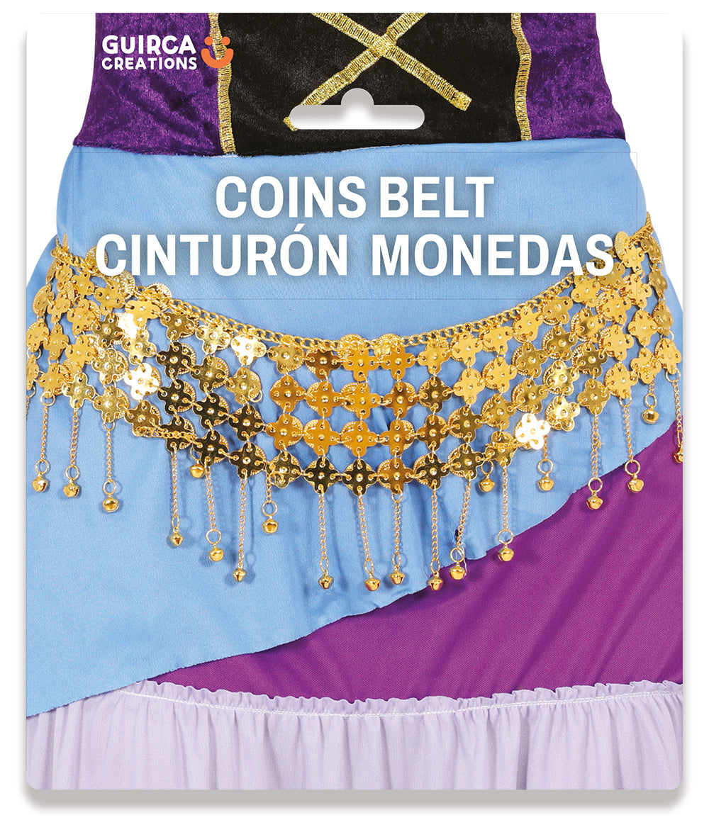 BELLY DANCE GOLDEN METAL COIN BELT, ADULTS