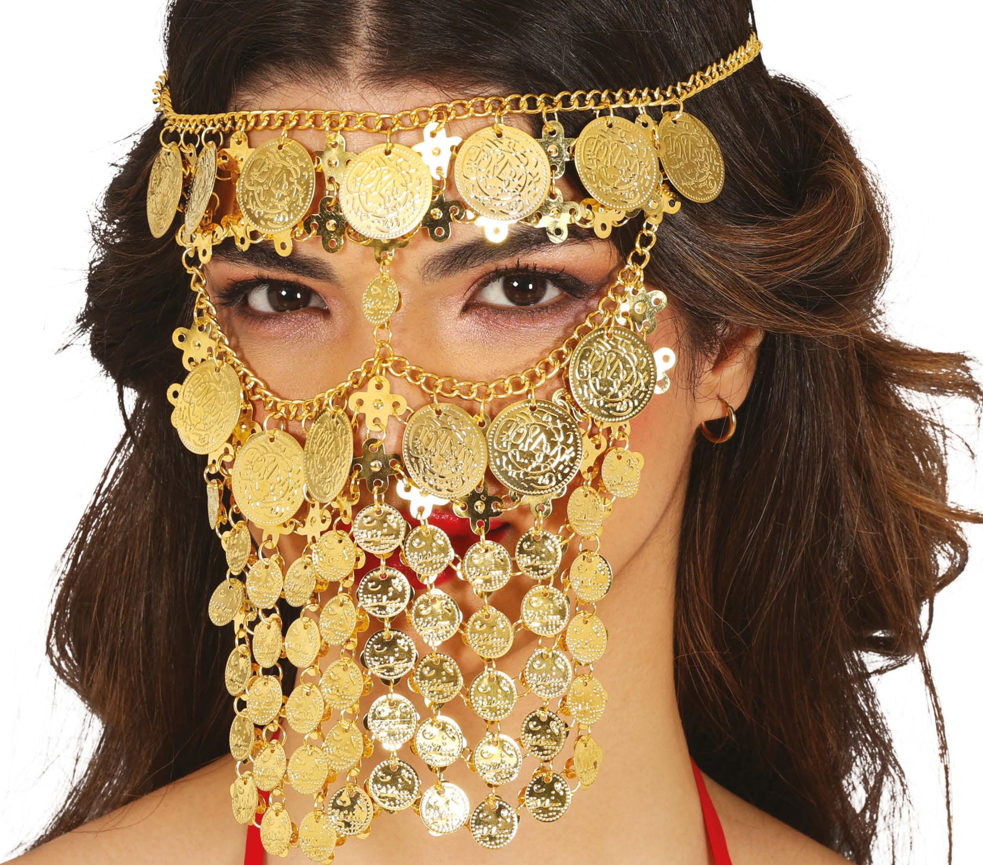 GOLDEN METAL COINS FACE VEIL, ADULTS