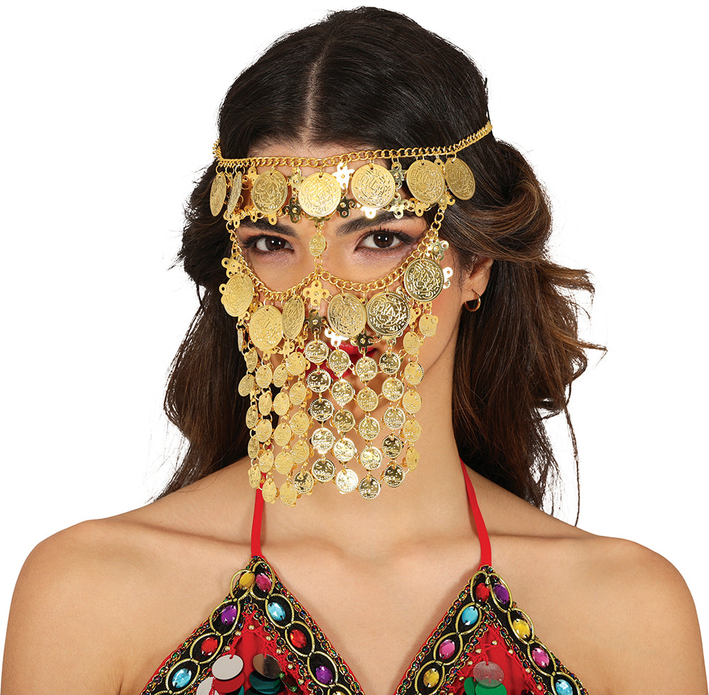 GOLDEN METAL COINS FACE VEIL, ADULTS