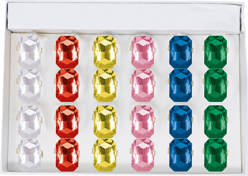 BOX WITH 24 ASSORTED GEMSTONE RINGS