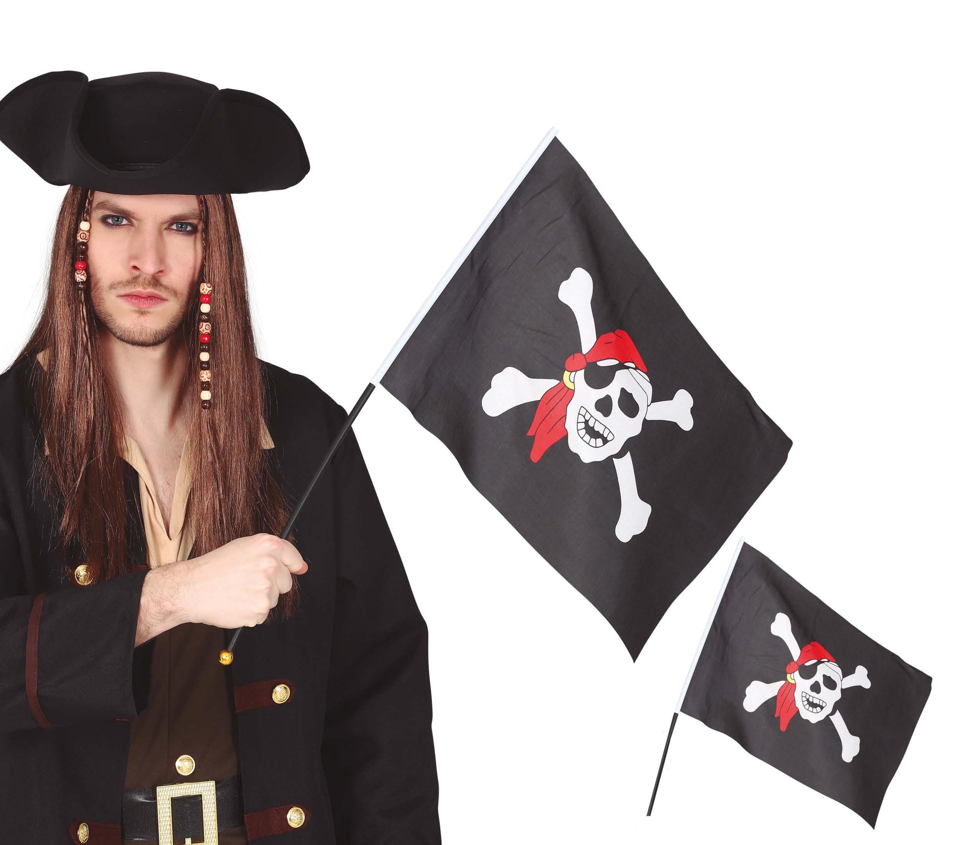PIRATE FLAG WITH POLE 45X30 CMS.