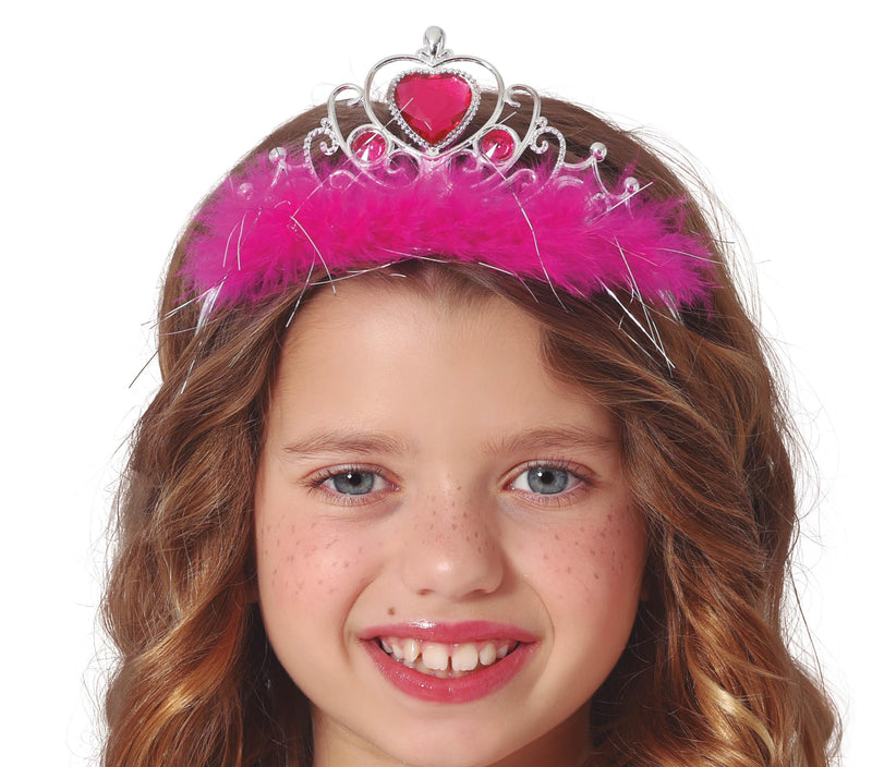 SILVER HEADBAND, RED HEART AND FUCHSIA FEATH.CHILD