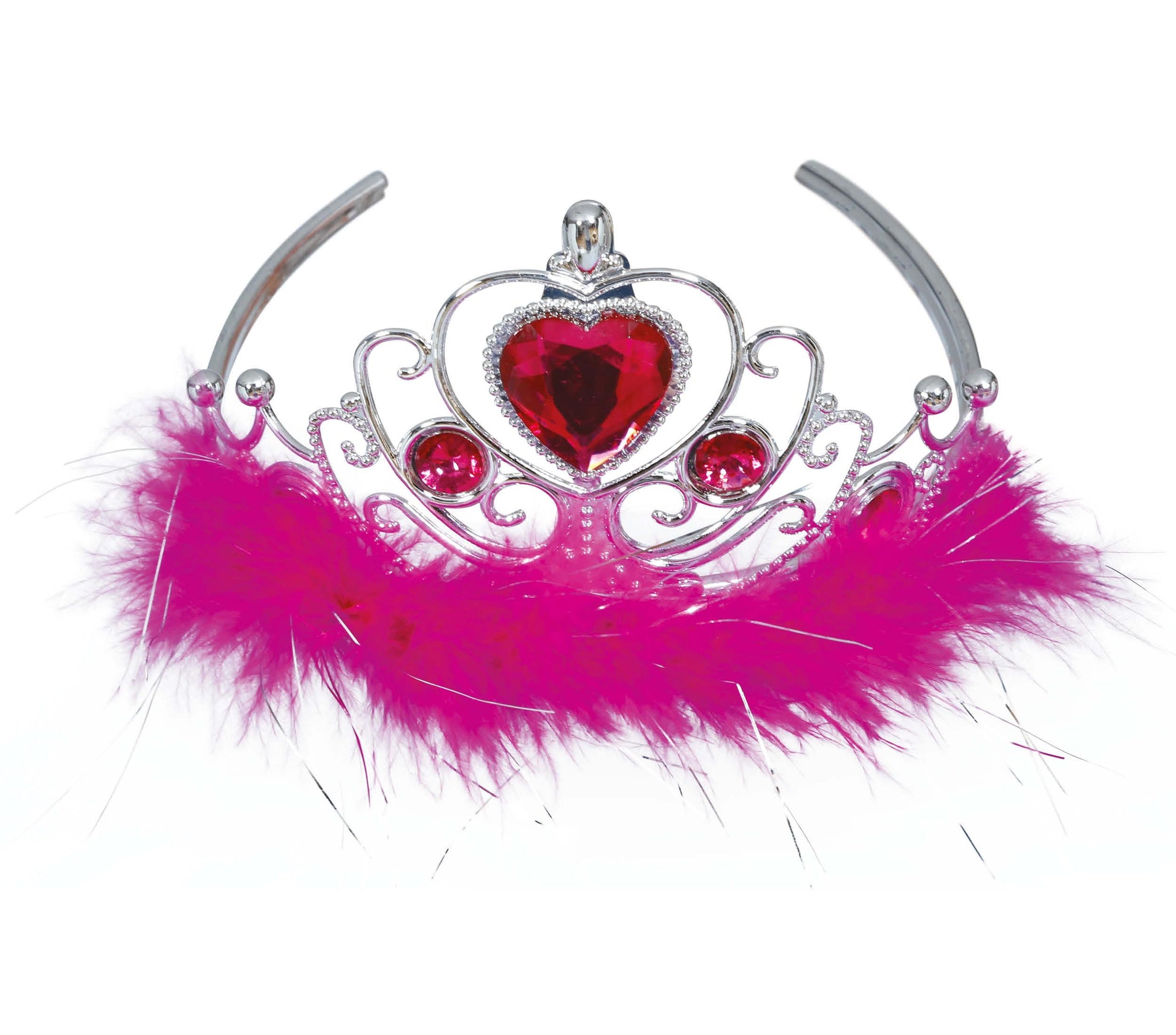 SILVER HEADBAND, RED HEART AND FUCHSIA FEATH.CHILD