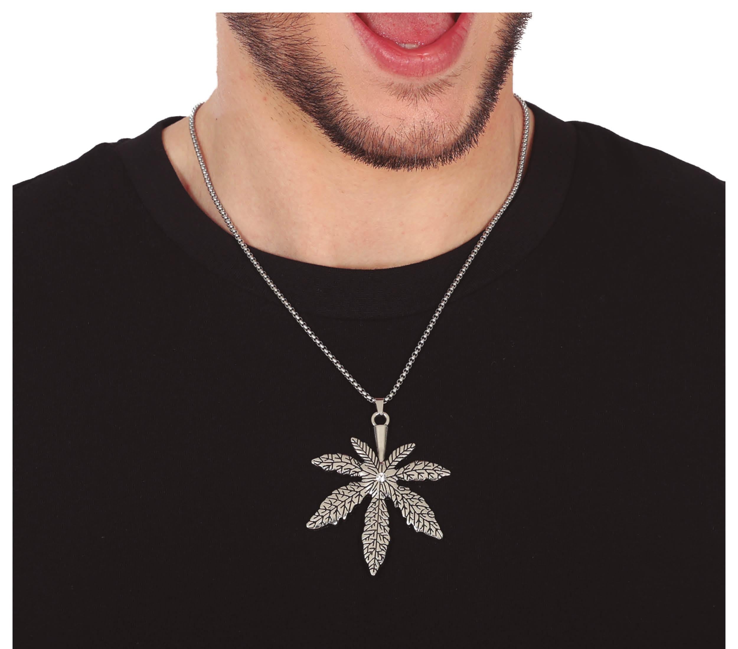 METALLIC MARIJUANA NECKLACE