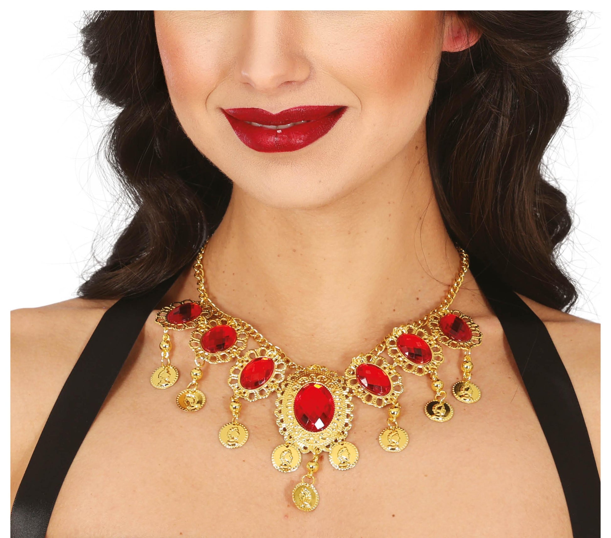RED RUBIES NECKLACE, METALLIC