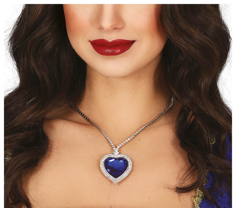 BLUE HEART NECKLACE, METALLIC