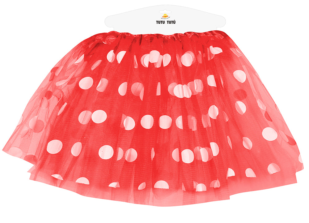 RED TUTU WITH WHITE DOTS, 30 CMS. CHILDISH