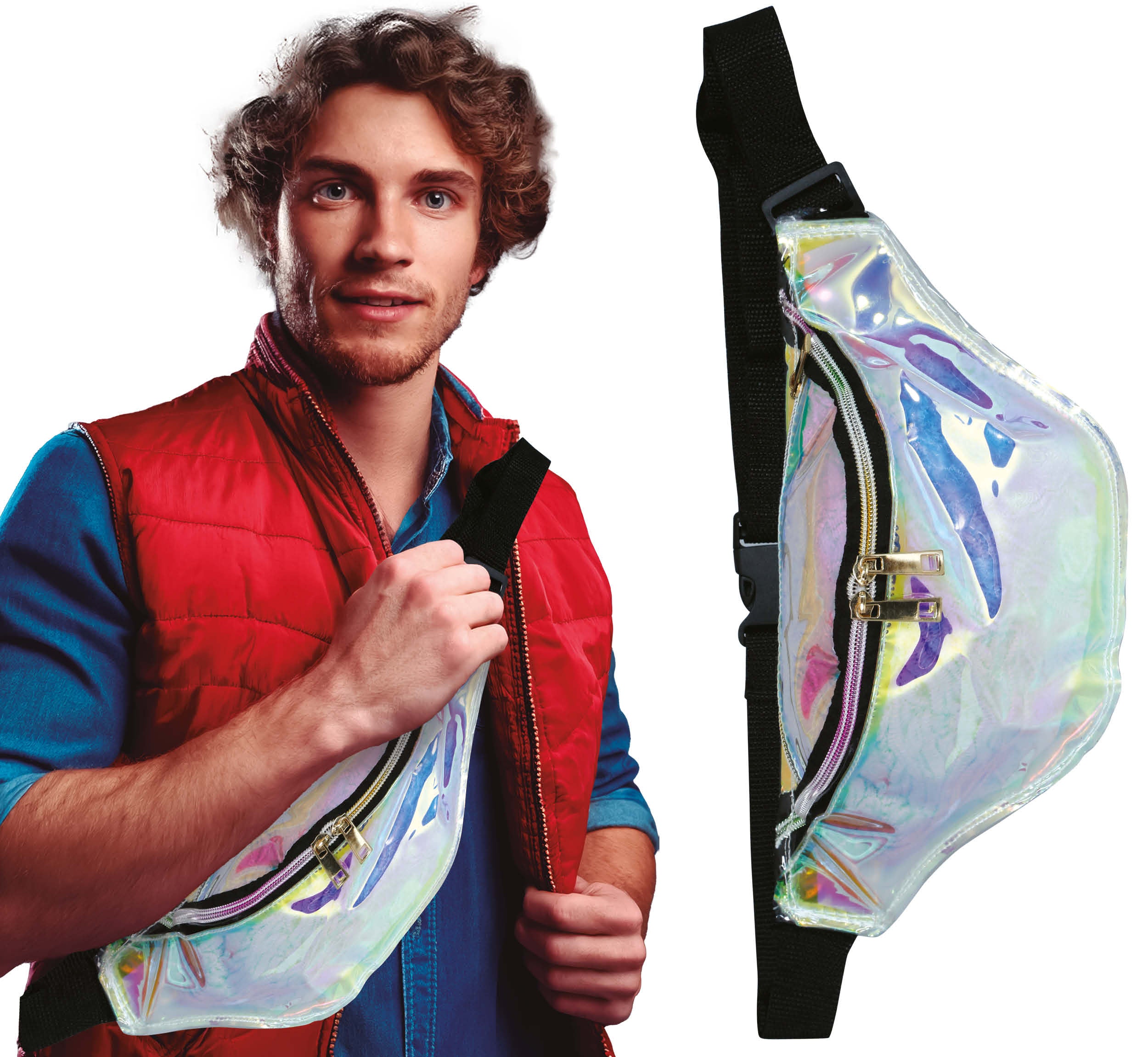 80S HOLOGRAPHIC SILVER BELT BAG