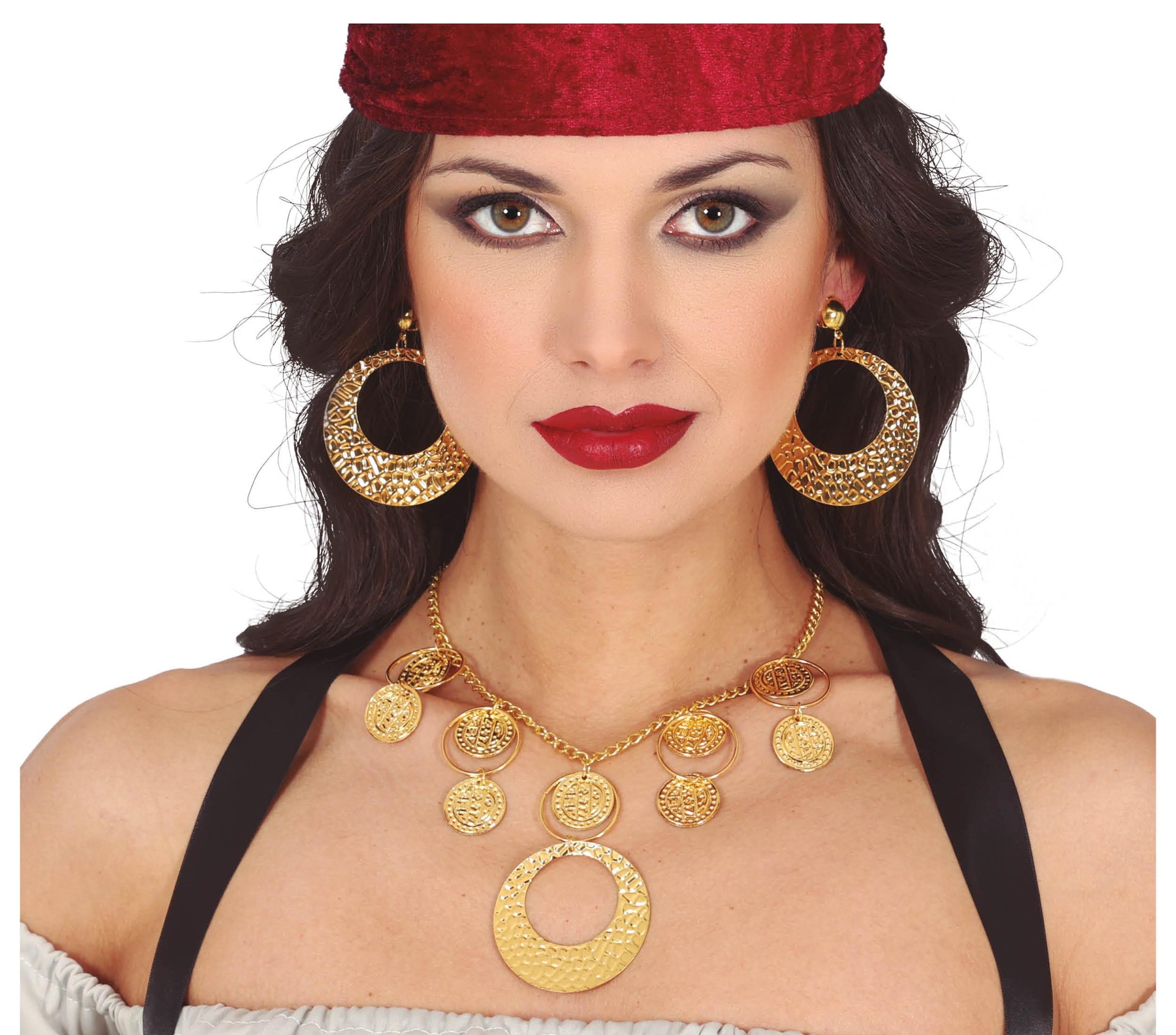 GOLDEN NECKLACE AND EARRINGS, METAL