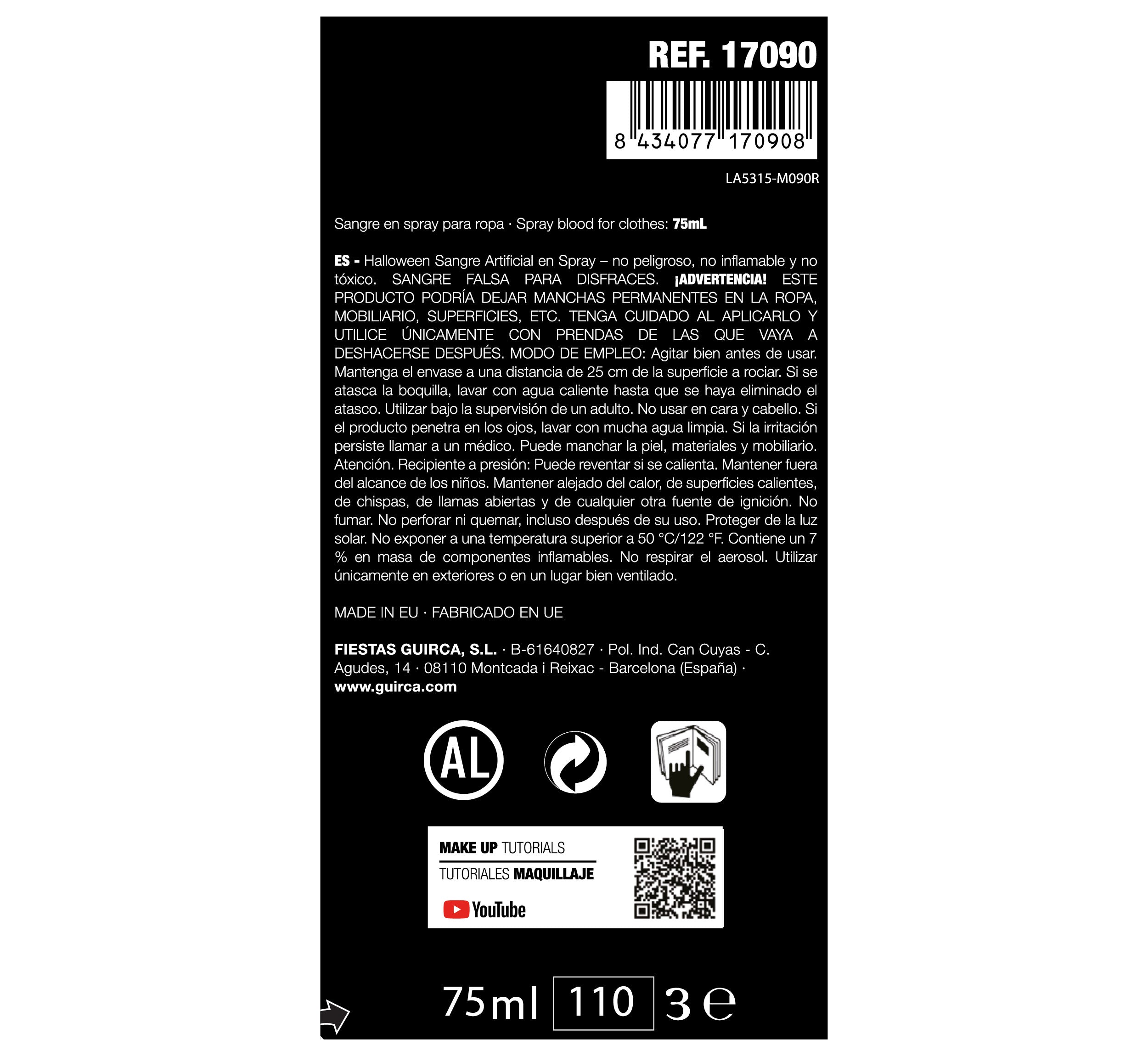 BLOOD SPRAY FOR CLOTHES 75 ML.