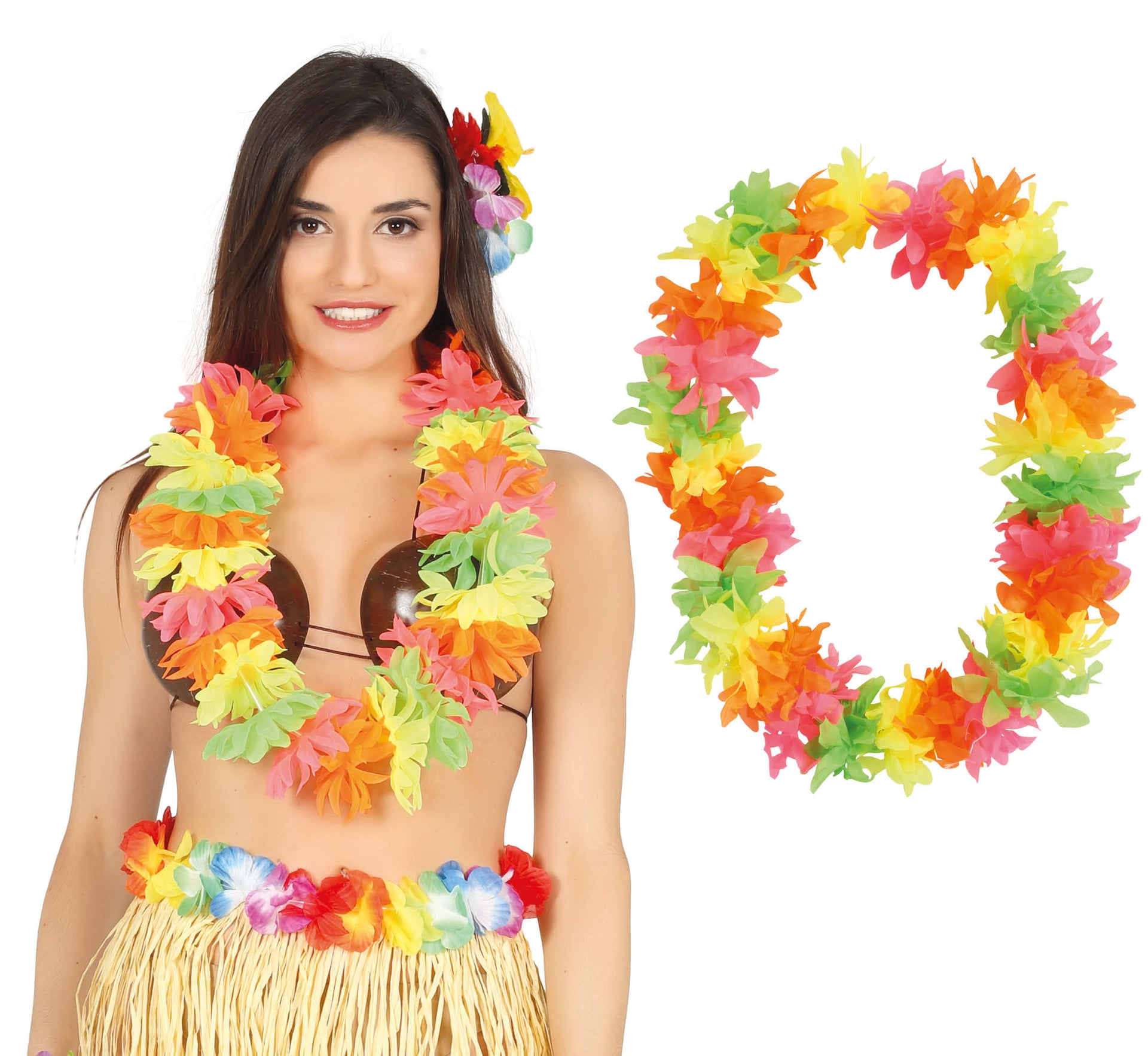 MULTICOLORED FLUORESCENT HAWAIIAN NECKLA