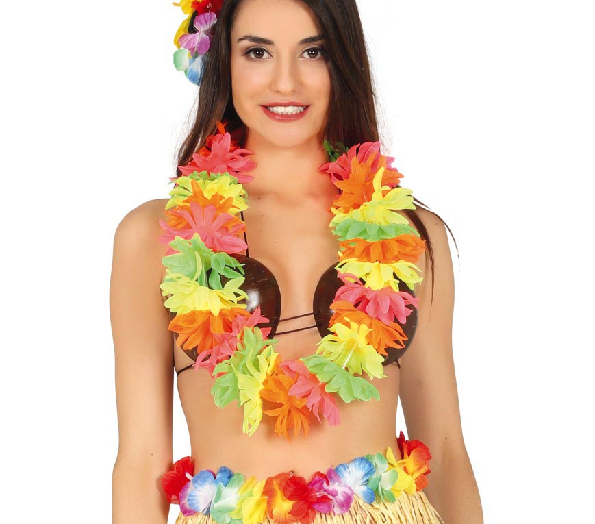 MULTICOLORED FLUORESCENT HAWAIIAN NECKLA